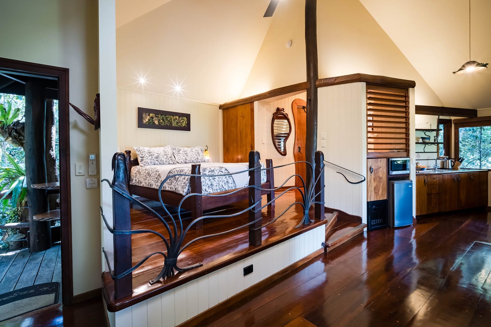 Bedroom in treehouse wedding night accommodation in the Sunshine Coast hinterland