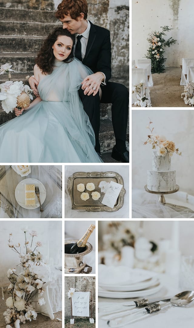 Forgotten Gardens _ Stone, peach and marine blue wedding colour palette