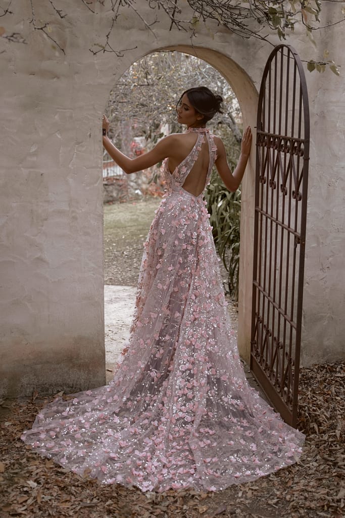 Bridal model wearing Peony bridal gown from Anna Campbell Bloom Collection 2024 